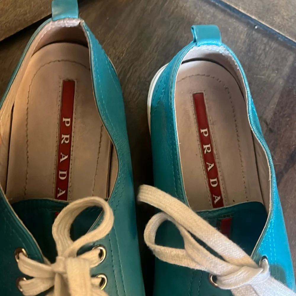 Prada Sneakers, EU 37, leather turquoise w/ white rubber
